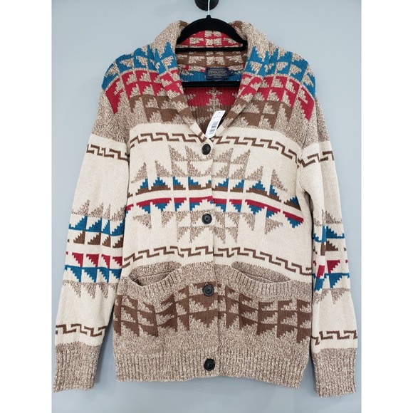 Pendleton Sweaters - NEW WOMENS MEDIUM Pendleton Shawl Collar Cardigan Sweater Southwest Aztec wool